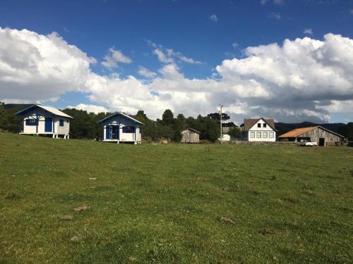 eine Gruppe von Häusern auf einem Grasland in der Unterkunft CASA DE CAMPO FAZENDA DAS PELOTAS in Bom Jardim da Serra