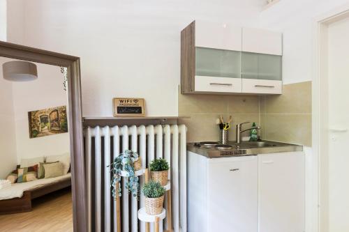 a kitchen with a radiator and a sink at City Center Apartments in Berlin