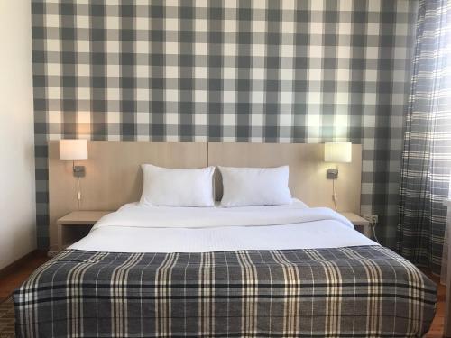 1 dormitorio con 1 cama grande y 2 almohadas en Dublin Hotel, en Novorossiysk