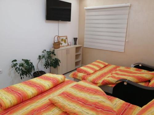 烏日策的住宿－Uzicki-konaci，配有两张床铺的客房,墙上配有电视