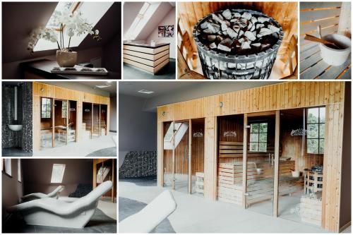 a collage of photos of a room with furniture at Hotel Pałac Krotoszyce Basen&Spa in Krotoszyce