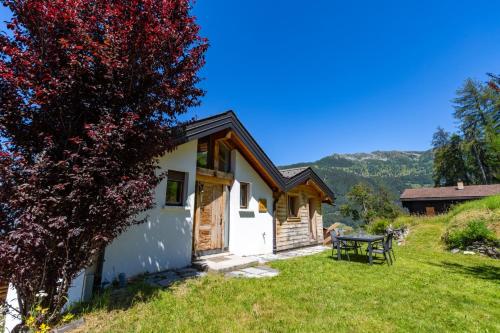 a house with a picnic table in the yard at Paradise Awaits in the Mountains of La Tzoumaz in La Tzoumaz