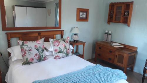 a bedroom with a bed and a mirror on the wall at Natures Rest Lapa in Oudtshoorn
