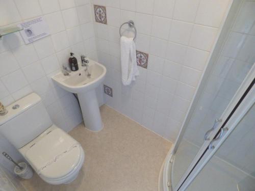 a bathroom with a toilet and a sink and a shower at Maison Dieu Guest House in Dover