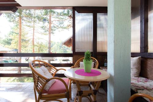 a table with a potted plant sitting on a porch at Apartman Sanja Divčibare in Divčibare