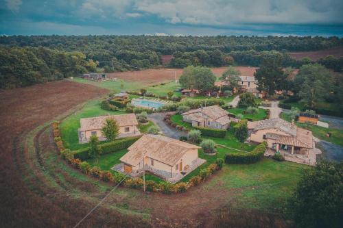an aerial view of a house with a pool at Agriturismo Buonasera in Bagnoregio