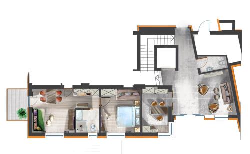 a drawing of a floor plan of a house at Hotel Apart Piz Mundin in Kappl