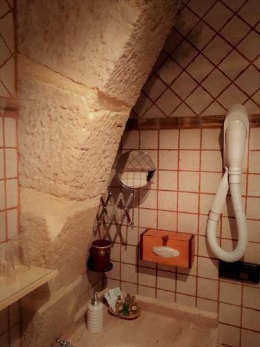 a bathroom with a shower and a sink at TORRE FUERTE Siglo XIII in Baños de Rioja