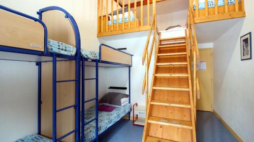a room with two bunk beds and a ladder at Auberge de Jeunesse HI Le Mont-Dore in Le Mont-Dore