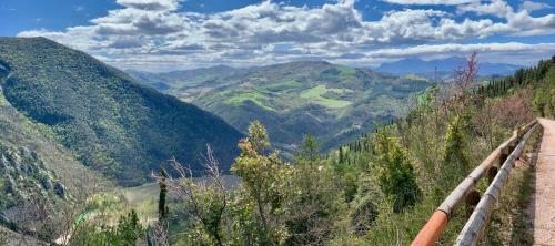 a view of a mountain valley from a viewpoint at La Forestale Luxury Ecolodge B&B Primo Piano in Acqualagna