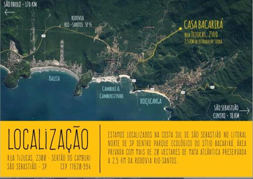 un mapa de lázezapa y el río colombiano en Casa Bacarirá - Floresta com Yoga e Café da Manhã Vegano, en Camburi