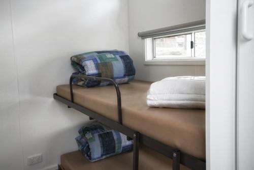 a room with two bunk beds and a window at BIG4 Castlemaine Gardens in Castlemaine