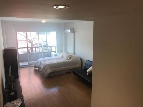 布宜諾斯艾利斯的住宿－Palermo Queens Apartment，一间卧室设有一张床和一个窗口