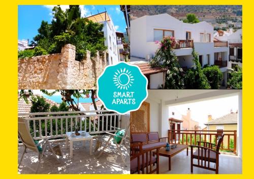 un collage de fotos de un complejo con un cartel que lee agentes inteligentes en Smart Aparts, en Kalkan