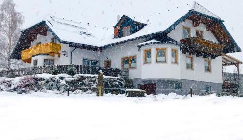 a house covered in snow in front at Feielhof in Krakaudorf