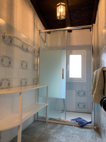 baño con ducha y puerta de cristal en El sosiego, der Rückzugsort, en Santa Brígida