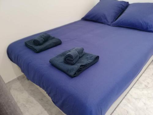 un lit avec deux serviettes et des oreillers dessus dans l'établissement Sunny and cosy sea view studio, à Antibes