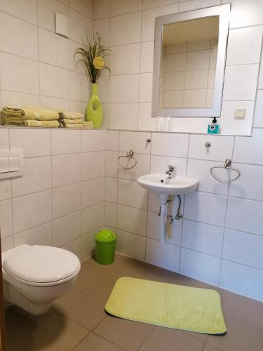 a bathroom with a toilet and a sink at Apartment Weber in Offenheim