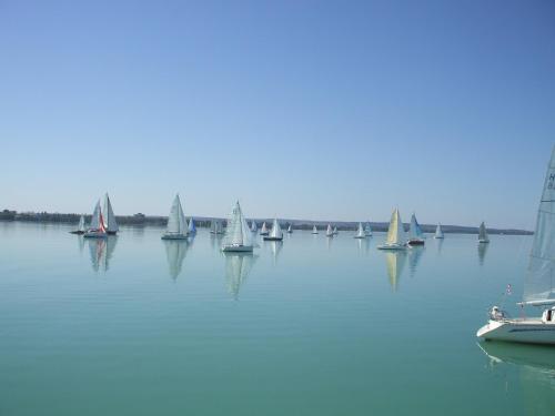 a group of sailboats floating on the water at Oleander B&B in Siófok