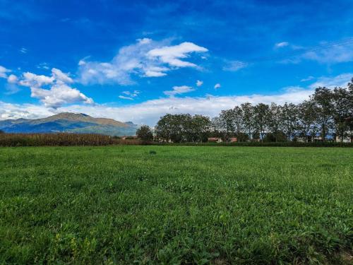 un champ d'herbe verte avec des montagnes en arrière-plan dans l'établissement CA MATILDE, à Ivrea