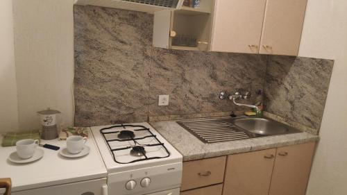 a small kitchen with a stove and a sink at La Casa di Elisa in Hvar