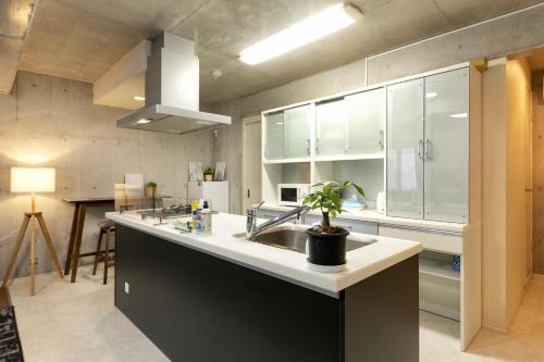 a kitchen with a sink and a potted plant on a counter at Uhome Otsuka Villa in Tokyo