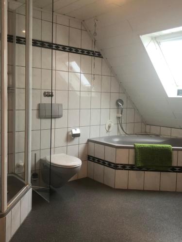 a bathroom with a toilet and a bath tub at Apartment Mosel-Götterlay in Bruttig-Fankel