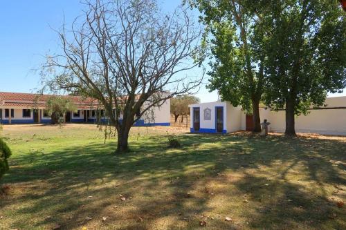 a yard with two trees and a building at Monte do Paco in Montemor-o-Novo