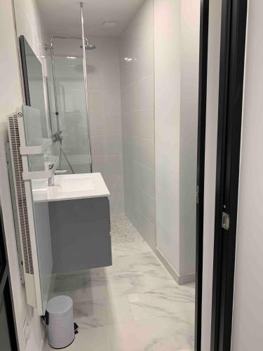 une salle de bain avec un lavabo et une douche dans l'établissement Secret Garden, à Ay