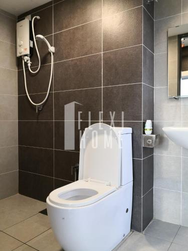 a bathroom with a toilet and a shower at Pinnacle PJ, Romantic City View, 1-4 Guests Designed Duplex Home by Flexihome-MY in Petaling Jaya
