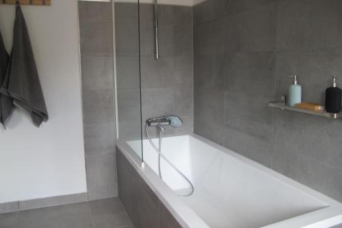 El baño incluye bañera con cabezal de ducha. en Brussels Downtown with terrace, en Bruselas