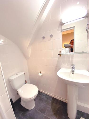 une salle de bain avec toilettes et lavabo dans l'établissement Hotel Aviatic, à Paris