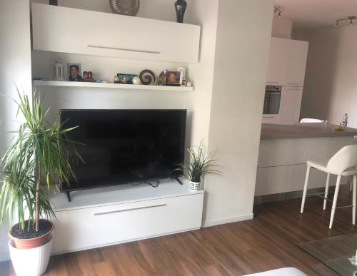 a living room with a large flat screen tv at Sesto Calende Centro in Sesto Calende