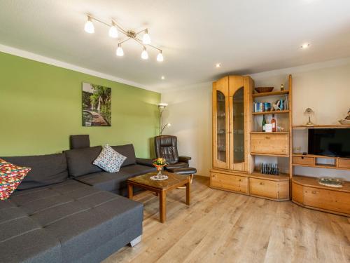 a living room with a couch and a tv at Vacation home with garden in beautiful Sauerland in Kirchhundem