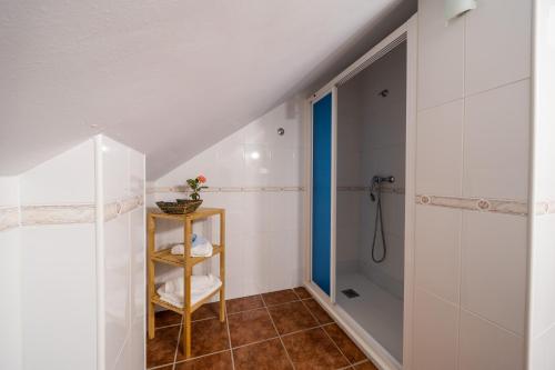 a bathroom with a shower and a toilet at Hostal Vista a la Sierra in Valle de Abdalagís