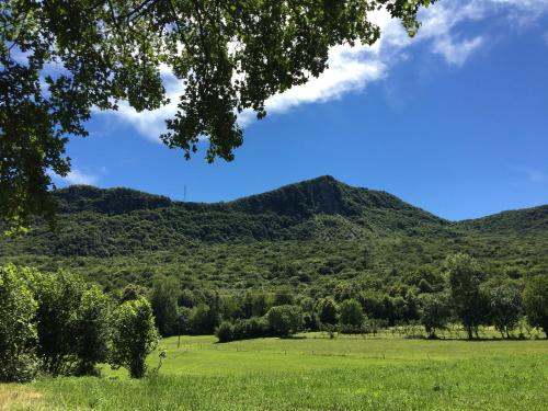 a field with a mountain in the background at Locanda San Silvestro - Meride in Mendrisio