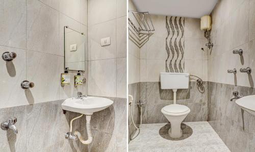 - deux photos d'une salle de bains avec toilettes et lavabo dans l'établissement Hotel Sun City - Near Saifee Hospital And H N Reliance Hospital, à Mumbai