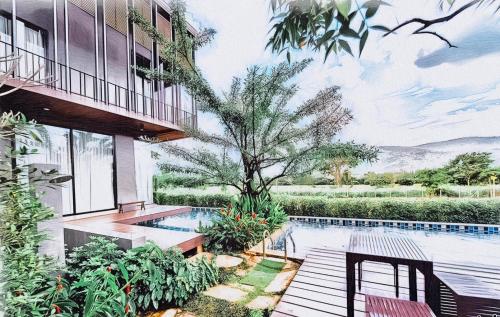 una representación de una casa con piscina en Hyde198homeresort, en Nakhon Ratchasima