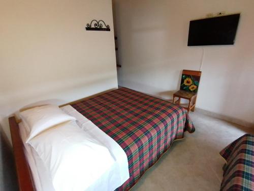 a bedroom with a bed and a tv and a chair at Balcones del Parque Jardin in Jardin