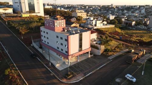 an aerial view of a building in a city at LH Plaza Hotel in Chapecó