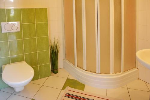 a bathroom with a toilet and a sink at Penzion Locanda in Brno