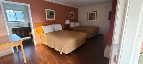 Cette chambre comprend 2 lits et un lavabo. dans l'établissement Drift Inn, LLC, à Santa Cruz