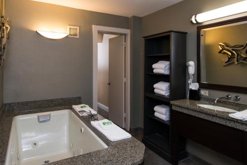 a bathroom with a tub and a sink and a mirror at Holiday Inn Concord Downtown, an IHG Hotel in Concord