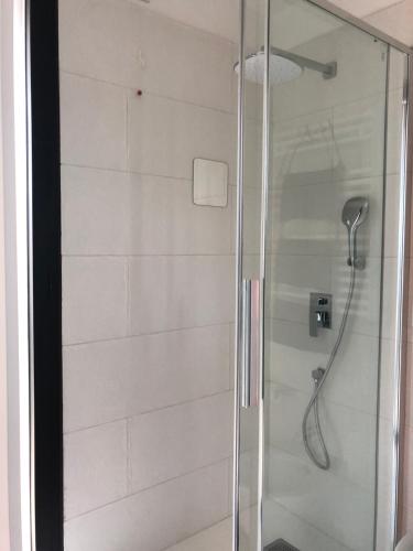纳尔多Sunny Apartments的浴室里有玻璃门的淋浴间