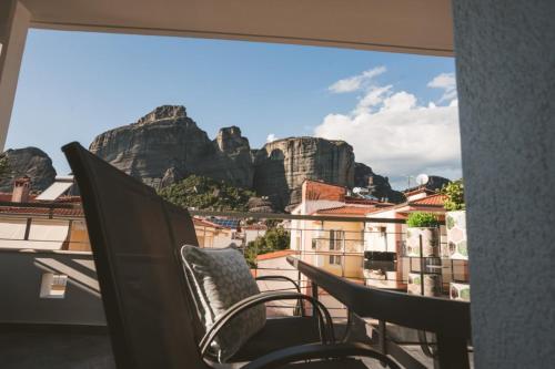 a balcony with a view of the mountains at Meteora 360 Apartment by Meteora Residencies in Kalabaka
