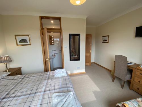 a bedroom with a bed and a desk and a chair at Manor House in Stornoway