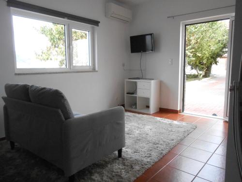 a living room with a couch and a tv at Studio Bibi in Gouvinhas