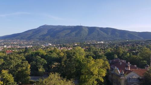 a view of a city with a mountain in the background at Hotel Gorna Banya in Sofia