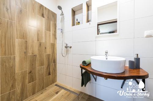 a bathroom with a sink and a shower at U deda a starkej in Čierny Blh