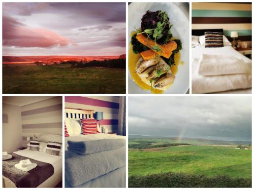a collage of photos of a hotel room with a rainbow at The Manor House Inn in Shotley Bridge